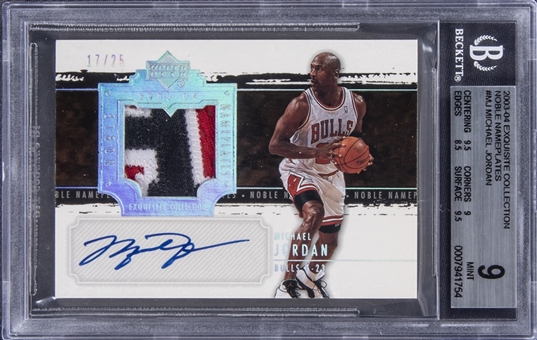 2003-04 Upper Deck "Exquisite Collection" Noble Nameplates #MJ Michael Jordan Signed Patch Card (#17/25) - BGS MINT 9/BGS 10